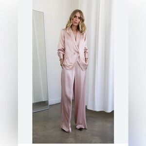 Anine Bing Blush Silk Blush Pantsuit M